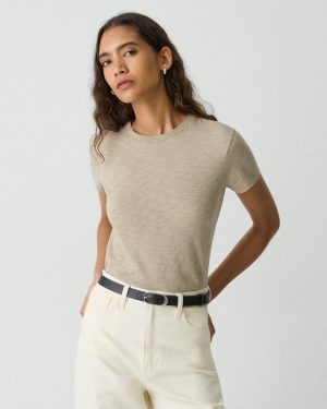T-Shirts + Tank Tops Tiny Tee In Organic Slub Cotton Soft Taupe Women Theory - 1