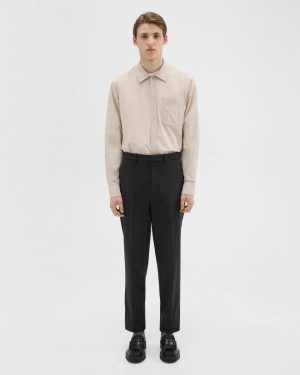 Tapered Pinstripe Flannel Pant Black/Charcoal Theory Men Pants - 1