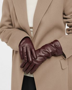 Tech Gloves In Leather Merlot Theory Women Hats, Gloves + Scarves - 1