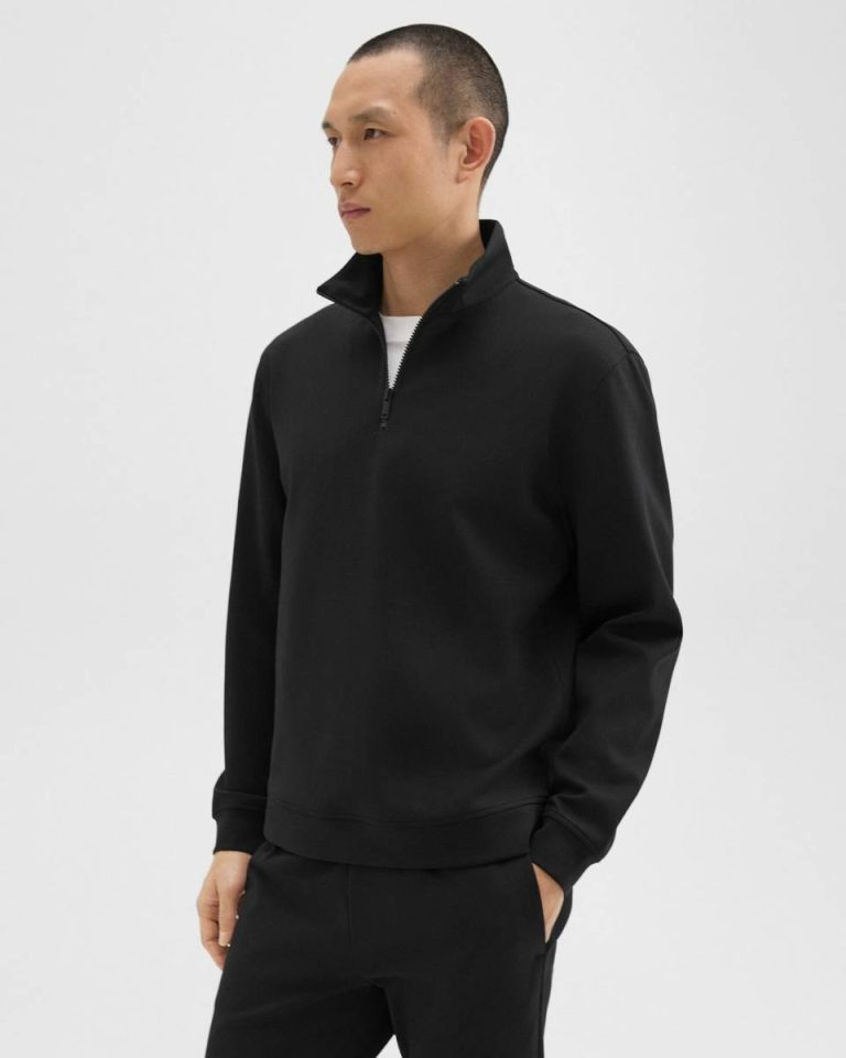 Theory Black Men Loungewear Quarter-Zip Sweatshirt In Scuba - 2