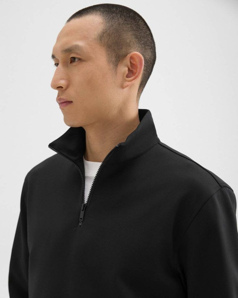 Theory Black Men Loungewear Quarter-Zip Sweatshirt In Scuba - 4