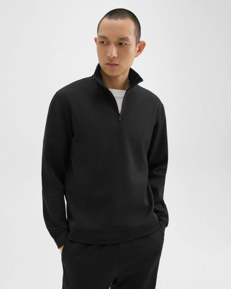Theory Black Men Loungewear Quarter-Zip Sweatshirt In Scuba - 1