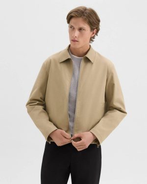 Theory Blouson Zip Jacket In Stretch Cotton Twill Khaki Men Outerwear - 1