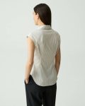 Theory Cinched Cap-Sleeve Shirt In Striped Cotton-Blend Sand Multi Tops Women - 3