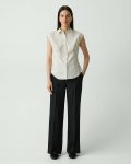 Theory Cinched Cap-Sleeve Shirt In Striped Cotton-Blend Sand Multi Tops Women - 5