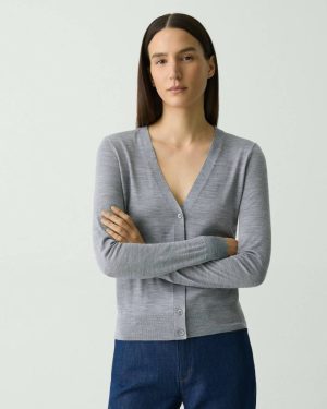 Theory Cool Heather Grey V-Neck Cardigan In Regal Wool Sweaters + Cardigans Women - 1