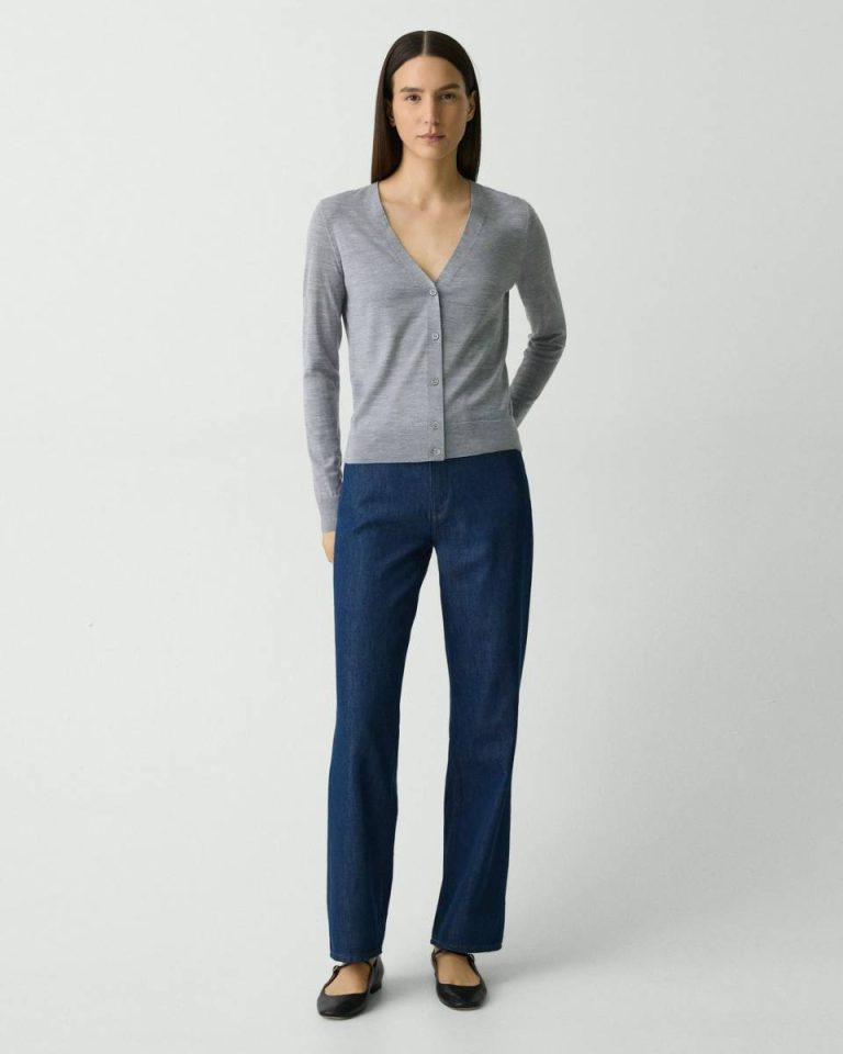 Theory Cool Heather Grey V-Neck Cardigan In Regal Wool Sweaters + Cardigans Women - 5