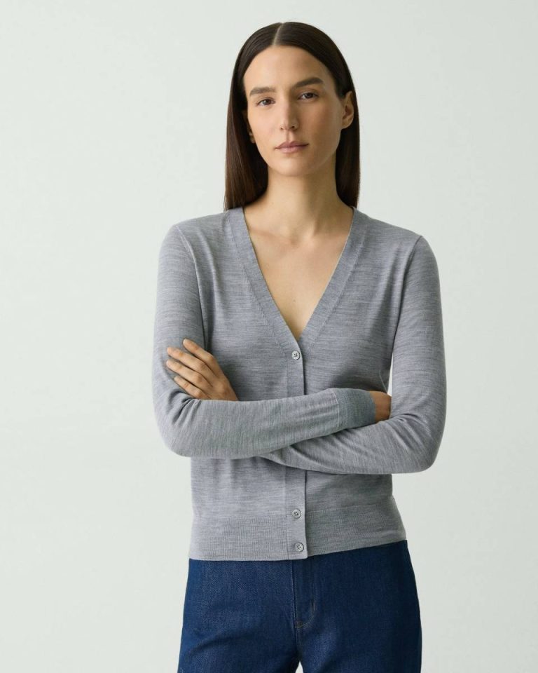 Theory Cool Heather Grey V-Neck Cardigan In Regal Wool Sweaters + Cardigans Women - 1