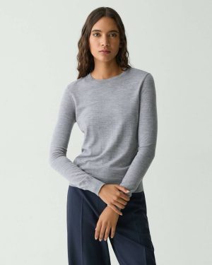 Theory Cool Heather Grey Women Crewneck Sweater In Regal Wool Sweaters + Cardigans - 1