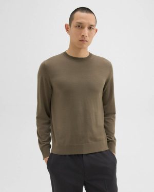 Theory Crewneck Sweater In Regal Wool Moss Sweaters + Cardigans Men - 1