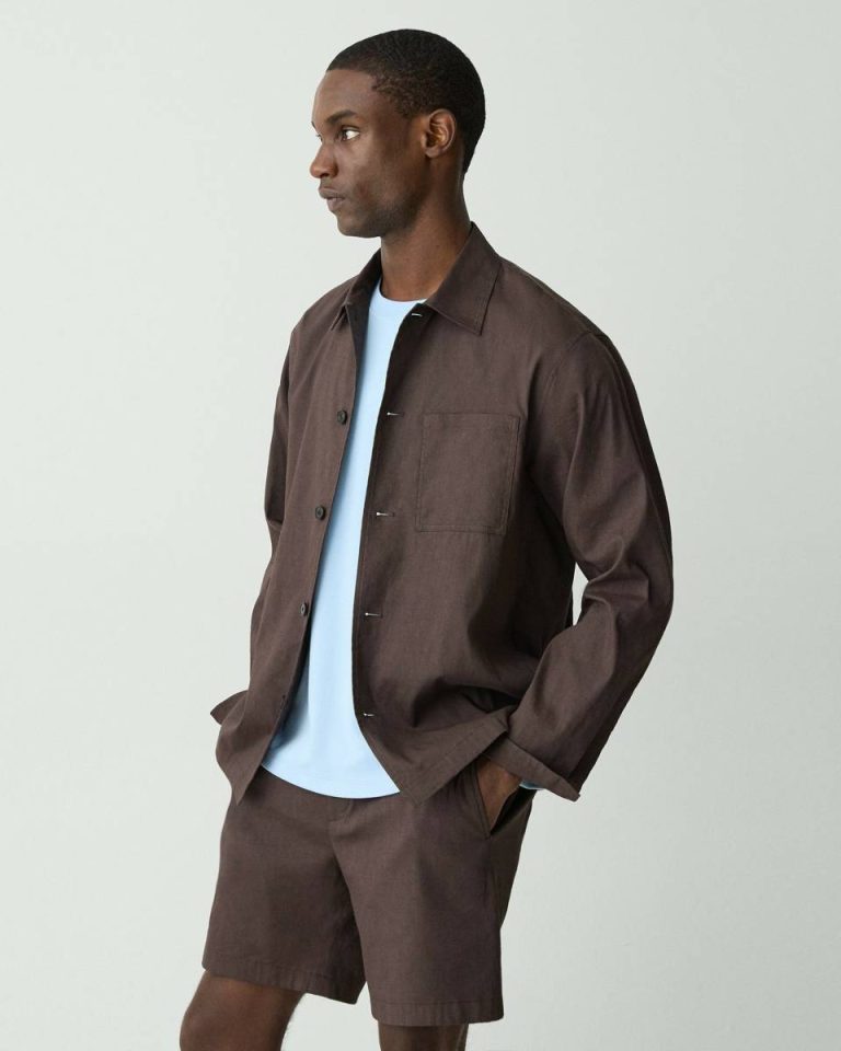 Theory Dark Mocha Men Overshirt In Good Linen Shirts - 2