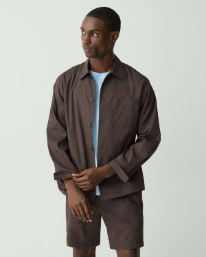 Theory Dark Mocha Men Overshirt In Good Linen Shirts - 1