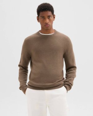 Theory Dark Taupe Sweaters + Cardigans Maden Crewneck Sweater In Merino Wool Men - 1