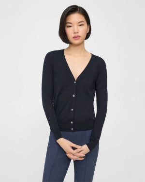 Theory Deep Navy V-Neck Cardigan In Regal Wool Sweaters + Cardigans Women - 1