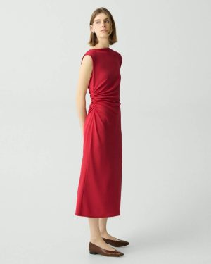 Theory Draped Boatneck Dress In Crepe Jersey Cherry Women Dresses - 1