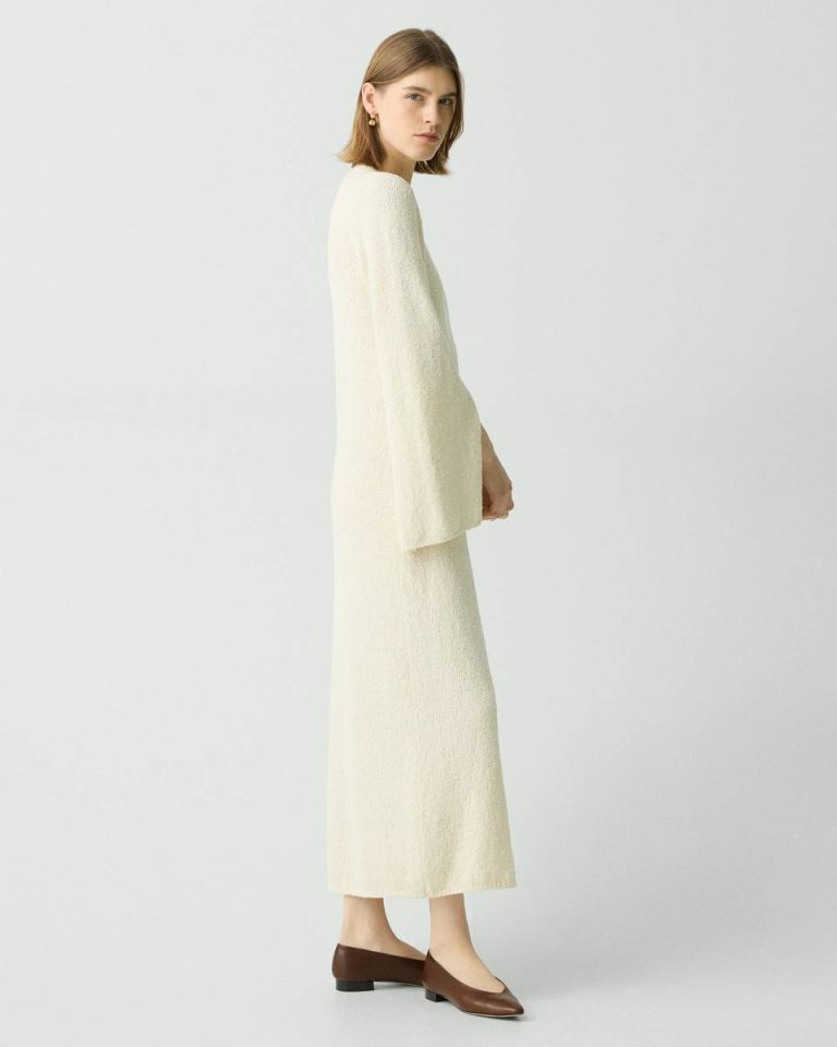 Theory Ivory Bouclé Midi Dress In Cotton-Blend Women Dresses - 2
