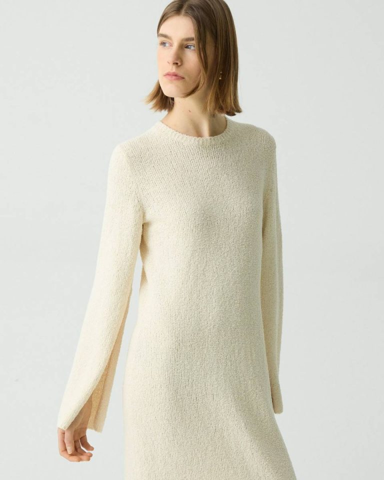 Theory Ivory Bouclé Midi Dress In Cotton-Blend Women Dresses - 4