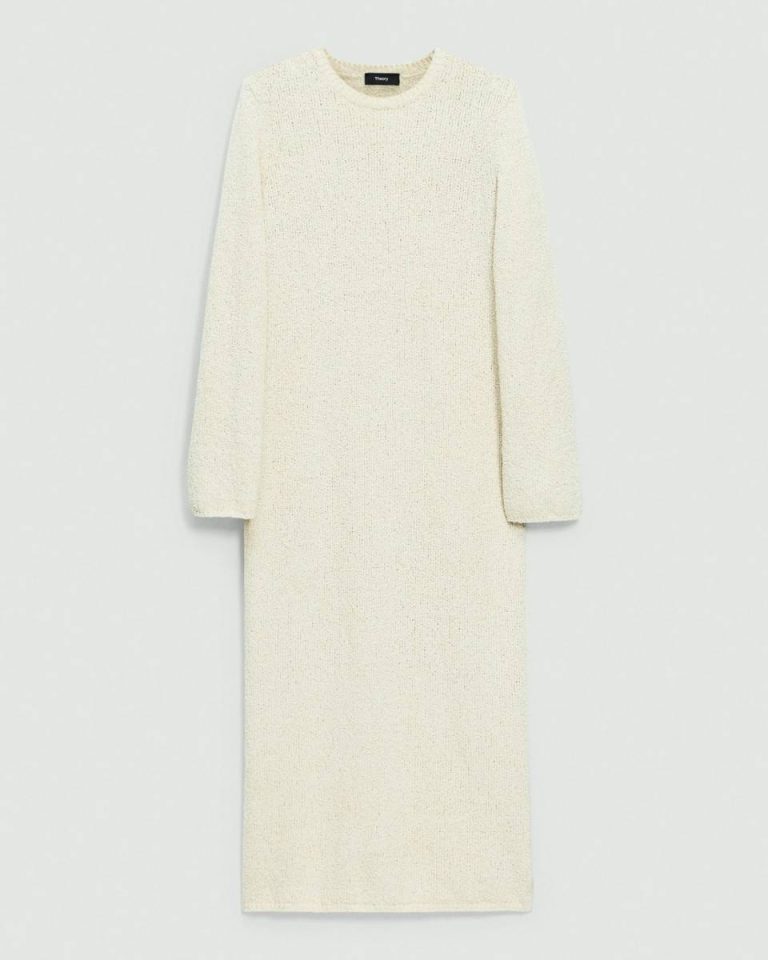 Theory Ivory Bouclé Midi Dress In Cotton-Blend Women Dresses - 5