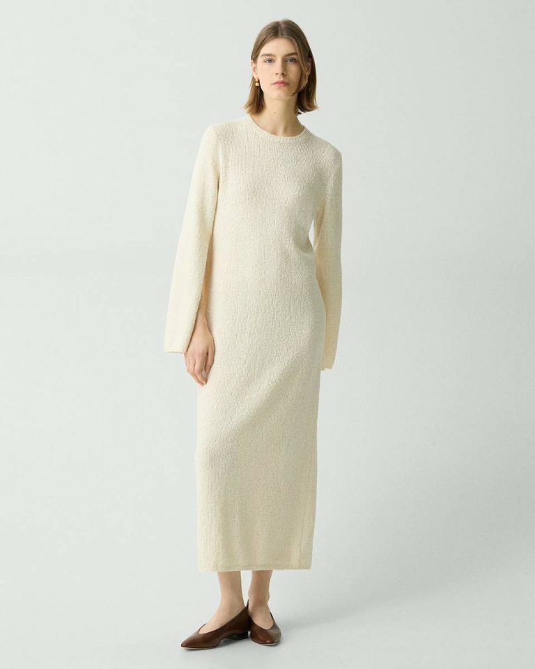 Theory Ivory Bouclé Midi Dress In Cotton-Blend Women Dresses - 1