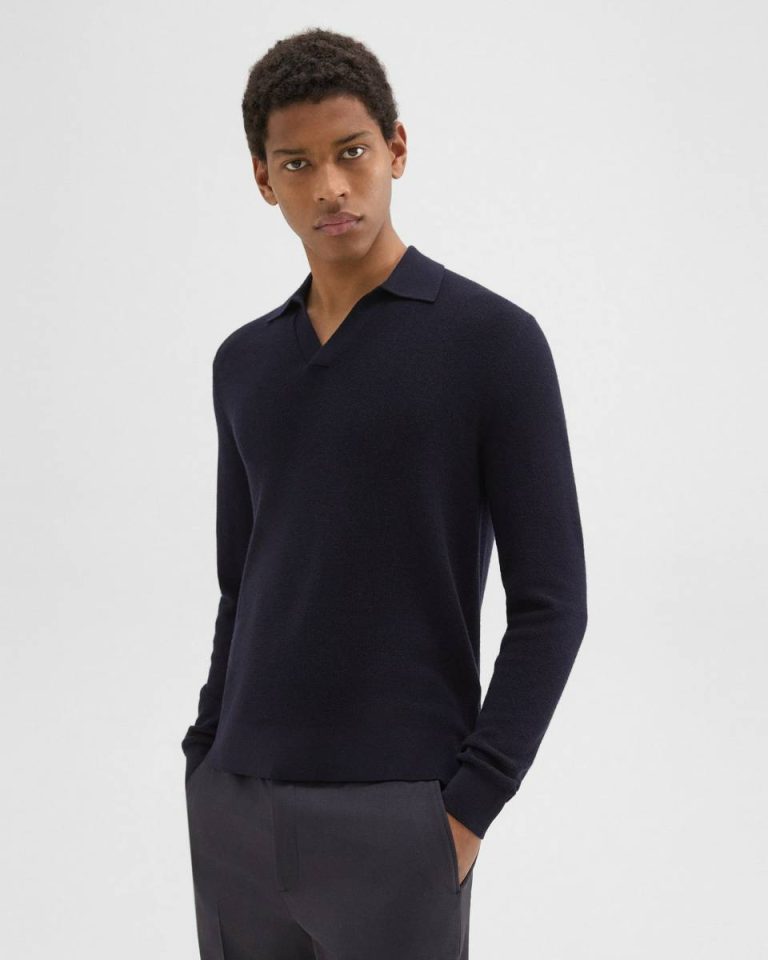 Theory Johnny Collar Sweater In Merino Wool Sweaters + Cardigans Men Baltic - 2
