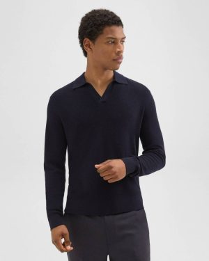 Theory Johnny Collar Sweater In Merino Wool Sweaters + Cardigans Men Baltic - 1