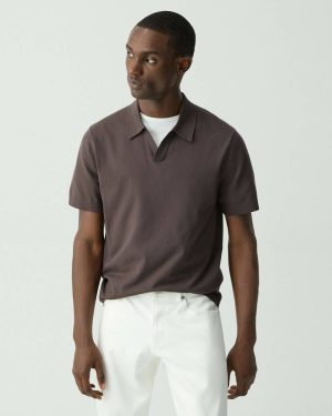 Theory Men Brenan Polo Shirt In Light Bilen Dark Mocha Sweaters + Cardigans - 1