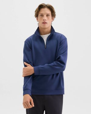 Theory Men Loungewear Quarter-Zip Sweatshirt In Scuba Deep Atlantic - 1