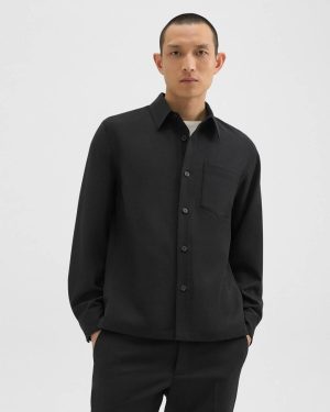 Theory Men Overshirt In Wool-Blend Twill Black Shirts - 1