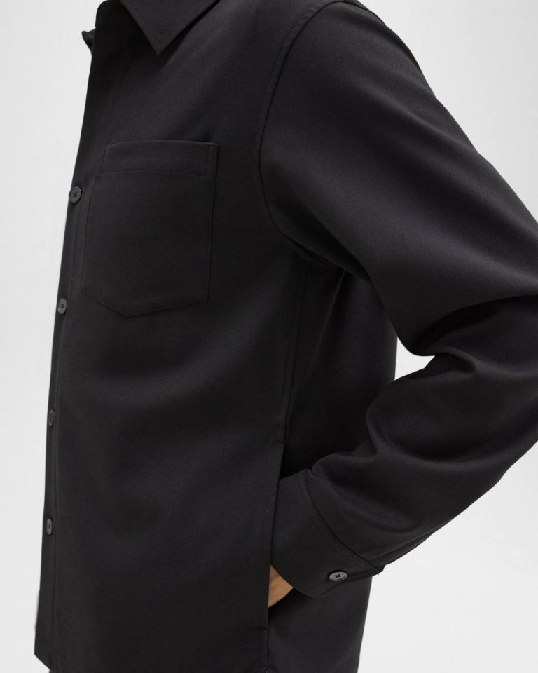 Theory Men Overshirt In Wool-Blend Twill Black Shirts - 4