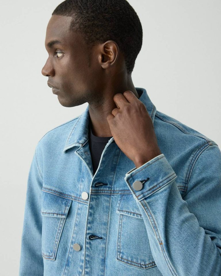 Theory Men Super Light Wash Outerwear City Trucker Jacket In Stretch Denim - 4