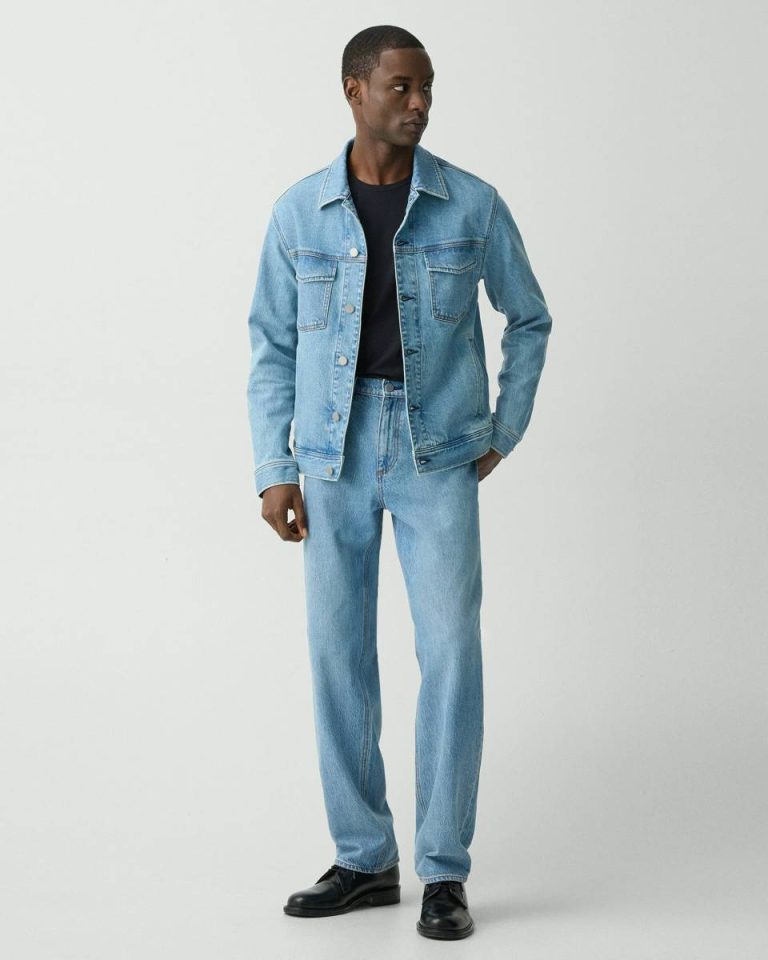 Theory Men Super Light Wash Outerwear City Trucker Jacket In Stretch Denim - 5