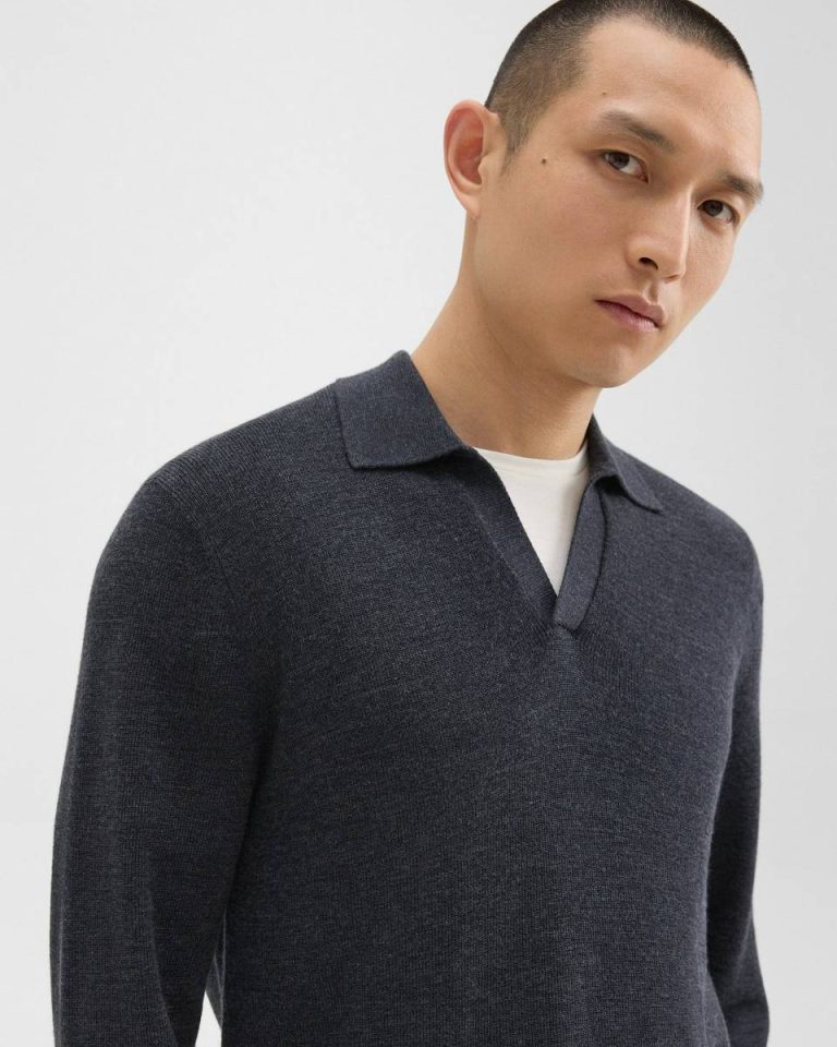 Theory Men Sweaters + Cardigans Johnny Collar Sweater In Merino Wool New Pestle Melange - 4