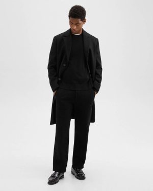 Theory Men Topcoat In Recycled Wool-Blend Melton Black Outerwear - 1