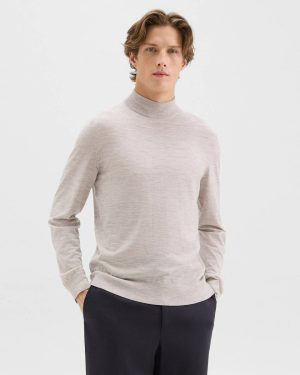 Theory Mock Neck Sweater In Regal Wool Light Heather Barley Sweaters + Cardigans Men - 1