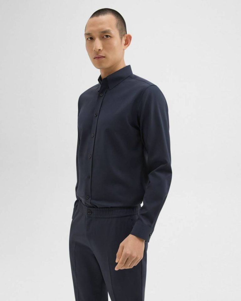 Theory Navy Men Shirts Hugh Shirt In Virgin Wool - 2