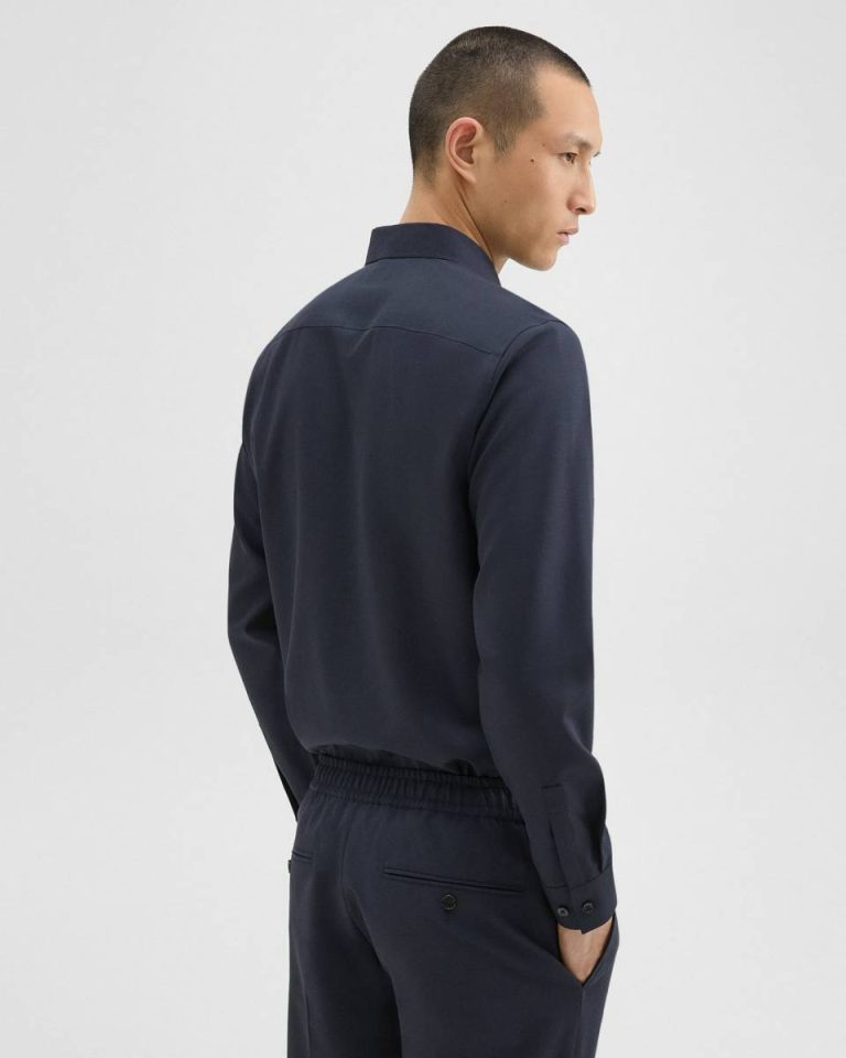 Theory Navy Men Shirts Hugh Shirt In Virgin Wool - 3