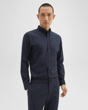 Theory Navy Men Shirts Hugh Shirt In Virgin Wool - 1
