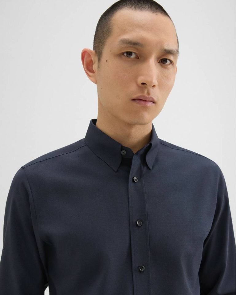 Theory Navy Men Shirts Hugh Shirt In Virgin Wool - 4