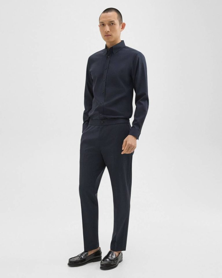 Theory Navy Men Shirts Hugh Shirt In Virgin Wool - 5