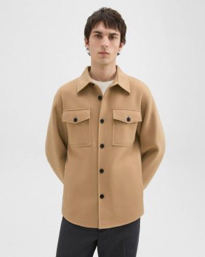 Theory New Camel Shirt Jacket In Double-Face Wool-Cashmere Outerwear Men - 1