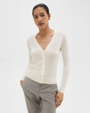 Theory New Ivory Women V-Neck Cardigan In Regal Wool Sweaters + Cardigans - 1