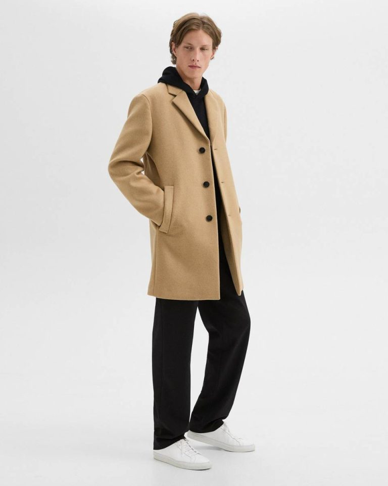 Theory Outerwear 3-Button Topcoat In Recycled Wool-Blend Melton Men New Camel - 2