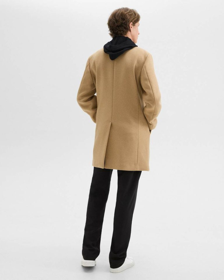 Theory Outerwear 3-Button Topcoat In Recycled Wool-Blend Melton Men New Camel - 3