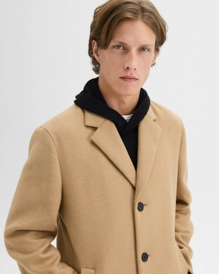Theory Outerwear 3-Button Topcoat In Recycled Wool-Blend Melton Men New Camel - 4