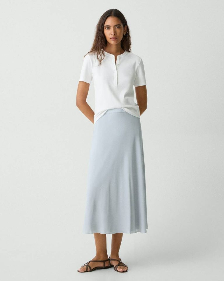 Theory Pearl Blue Midi Pull-On Skirt In Silk Georgette Skirts Women - 2
