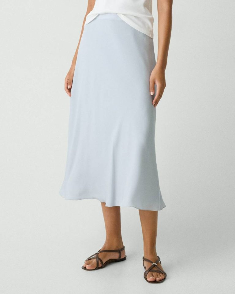 Theory Pearl Blue Midi Pull-On Skirt In Silk Georgette Skirts Women - 4