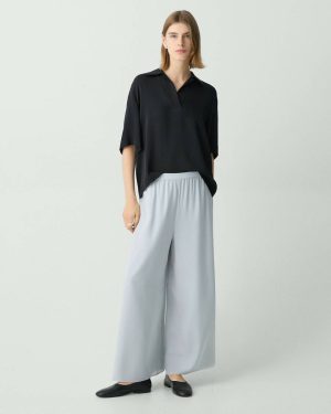 Theory Pearl Blue Wide-Leg Pant In Silk Georgette Women Pants - 1