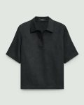 Theory Polo Shirt In Relaxed Linen Women Black Tops - 5