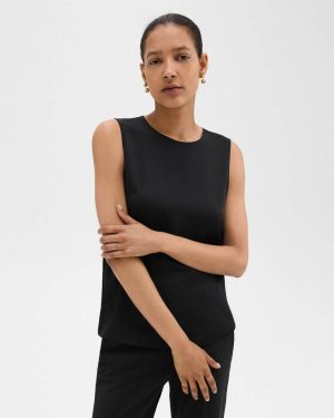 Theory Shell Top In Silk Georgette Black Tops Women - 1