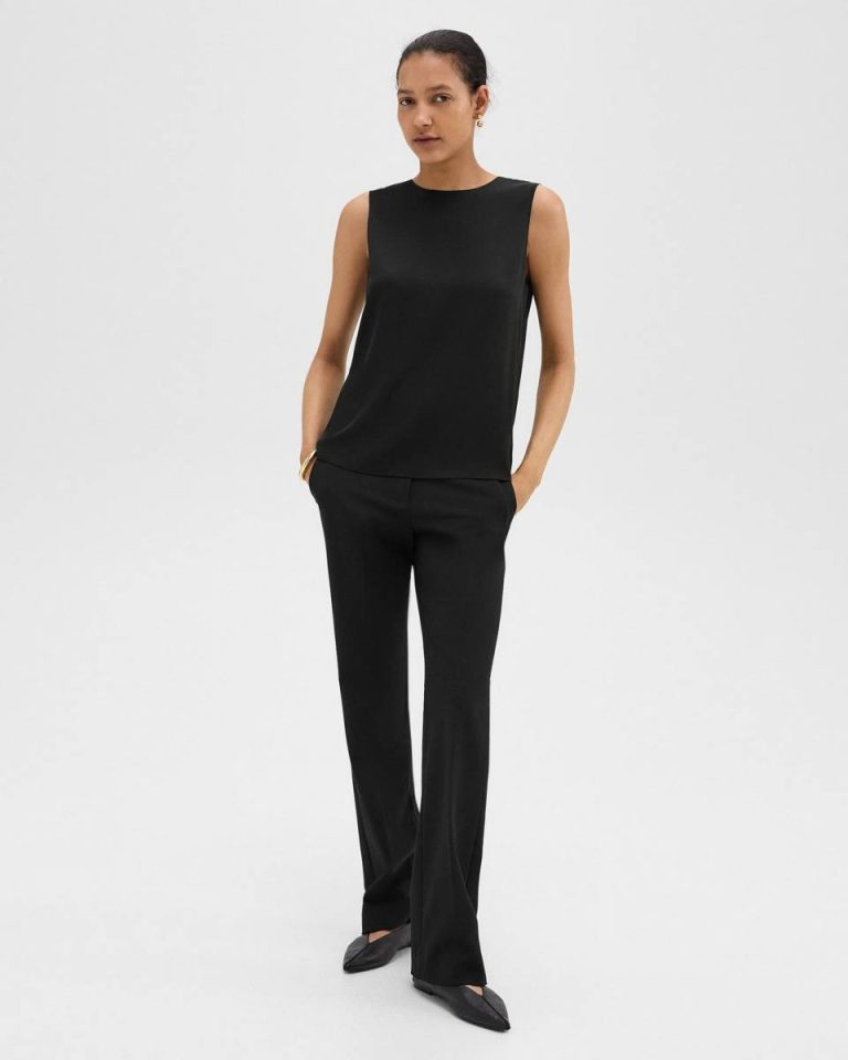 Theory Shell Top In Silk Georgette Black Tops Women - 4